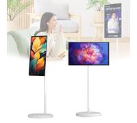 Smart TV portable à roulettes, écran tactile Android 13 avec stockage de 4/8 Go + 64/128 Go, batterie 10400 mAh, parfait pour la cuisine, la chambre à coucher et le bureau (4 + 64 Go)