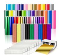 Smart Vinyl Permanent pour Cricut Joy Xtra, 23 Faber Smart Adhesive Vinyle Permanent 9 paillettes Vinyle 9 chrome brillant 9 Film de transfert 14 x 30,5 cm Film de traceur en vinyle autocollant pour
