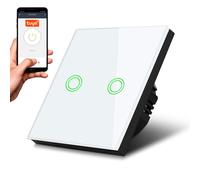 Smart WiFi 2-Fach Touch Interrupteur d'éclairage compatible avec Tuya APP Interrupteur mural verre Interrupteur avec changement de couleur LED rétro-éclairage Interrupteur encastrable 85x85mm (2-fois