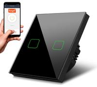Smart WiFi 2-Fach Touch Interrupteur d'éclairage Compatible avec Tuya APP Interrupteur mural Verre Interrupteur avec changement de couleur LED rétro-éclairé Interrupteur encastrable 85x85mm (2-Fixes A