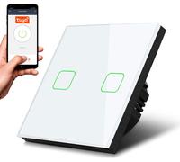 Smart WiFi 2-Fach Touch Interrupteur d'éclairage Compatible avec Tuya APP Interrupteur mural Verre Interrupteur avec changement de couleur LED rétro-éclairé Interrupteur encastrable 85x85mm (2-Fixes A