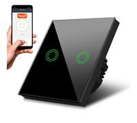 Smart WiFi 2-fois Touch Interrupteur d'éclairage Compatible avec Tuya APP Interrupteur mural Verre Interrupteur avec changement de couleur LED rétro-éclairage Interrupteur encastrable 85x85mm (2-fois