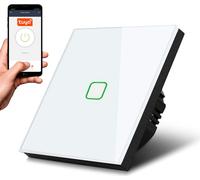 Smart WiFi Touch Interrupteur d'éclairage Compatible avec Tuya APP Interrupteur mural Verre Interrupteur avec changement de couleur LED rétro-éclairage Interrupteur encastrable 85x85mm (1-fois angulai