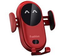 Smart Wireless Car Charger,Chargeur sans Fil Voiture,15W Qi Chargeur Induction Voiture,Chargeur sans Fil Voiture Rapide Automatic Clamping Porte Clip De Sortie d'air Support Téléphone Voiture (Rouge)