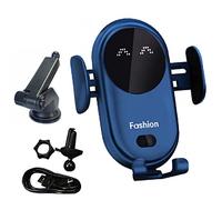 Smart Wireless Car Charger,Chargeur sans Fil Voiture,15W Qi Chargeur Induction Voiture,Chargeur sans Fil Voiture Rapide Automatic Clamping Porte Clip De Sortie d'air Support Téléphone (Bleu+Ventouse)