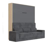 SMARTBett Lit d'armoire M1 140 x 200 cm vertical avec canapé Anthracite Kaiser Chêne/Anthracite