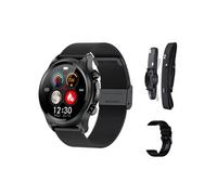 Smartbluetooth bracelet E400 acier noir + bracelet silicone + support ecg fréquence cardiaque sport santé sommeil G