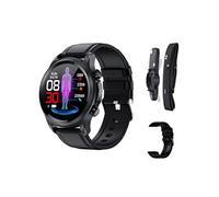 Smartbluetooth bracelet E400 cuir noir + bracelet silicone + support ecg fréquence cardiaque sport santé sommeil