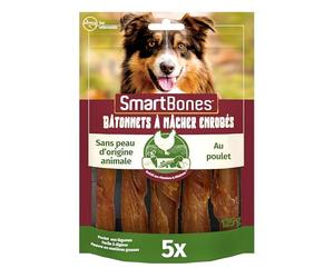 Smartbones Gâteries à mâcher pour chiens sans cuir brut, 5 bâtonnets enrobés de poulet