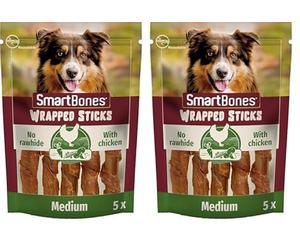 Smartbones Gâteries à mâcher pour Chiens sans Cuir Brut, 5 bâtonnets enrobés de Poulet (Lot de 2)