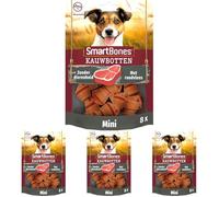 SmartBones Mini au Bœuf - 8 Mini Os à Mâcher sans Peau d'origine Animale pour Chien Adulte de Petite Taille - Très Faible teneur en Matières Grasses - Enrichi en Vitamines et en Minéraux (Lot de 4)