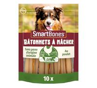 SmartBones Sticks au Poulet - 10 Bâtonnets à Mâcher Sans Peau d'Origine Animale pour Chien Adulte de Toutes Tailles - Très Faible teneur en Matières Grasses - Enrichi en Vitamines et en Minéraux