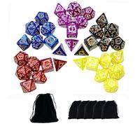 SmartDealsPro Jeu de dés polyédriques rétro avec pochettes pour D&D DND RPG MTG Donjons et Dragons Jeu de table D4 D6 D8 D10 D% D12 D20 (rétro 3 à 35 pièces)