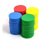 Smartdealspro Lot de 100 mini jetons de poker en plastique opaque avec boîte de rangement (4 couleurs : rouge, jaune, bleu, vert, 32 mm)