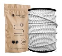 smartect Cable Electrique tordu Textile Blanc, Fil Electrique Tissu de 5 Mètres, 2 Conducteurs (2 x 0,75mm²) Cable Tissu Lampe pour Les Projets de Bricolage