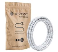 smartect Cable Electrique tordu Textile Blanc, Fil Electrique Tissu de 50 Mètres, 2 Conducteurs (2 x 0,75mm²) Cable Tissu Lampe pour Les Projets de Bricolage