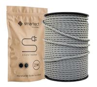 smartect Cable Electrique tordu Textile Gris Foncé, Fil Electrique Tissu de 2 Mètres, 2 Conducteurs (2 x 0,75mm²) Cable Tissu Lampe pour Les Projets de Bricolage