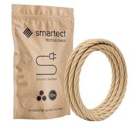 smartect Cable Electrique tordu Textile Marron Clair, Fil Electrique Tissu de 10 Mètres, 3 Conducteurs (3 x 0,75mm²) Cable Tissu Lampe pour Les Projets de Bricolage