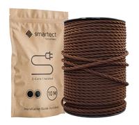 smartect Cable Electrique tordu Textile Marron, Fil Electrique Tissu de 10 Mètres, 2 Conducteurs (2 x 0,75mm²) Cable Tissu Lampe pour Les Projets de Bricolage