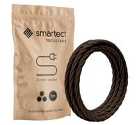smartect Cable Electrique tordu Textile Marron, Fil Electrique Tissu de 3 Mètres, 3 Conducteurs (3 x 0,75mm²) Cable Tissu Lampe pour Les Projets de Bricolage