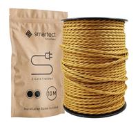 smartect Cable Electrique tordu Textile Or, Fil Electrique Tissu de 10 Mètres, 2 Conducteurs (2 x 0,75mm²) Cable Tissu Lampe pour Les Projets de Bricolage