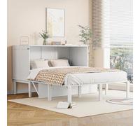 SmartEdge Lit d'armoire, 140 x 200 cm, lit pliant horizontal en bois, lit d'appoint pratique pour adultes, buffet peu encombrant avec étagère, lit double stable pour chambre d'amis, blanc