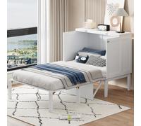 SmartEdge Lit d'armoire, 90 x 200 cm, lit pliant horizontal en bois, lit d'appoint pratique pour adultes, buffet peu encombrant avec étagère, lit simple stable pour chambre d'amis, blanc