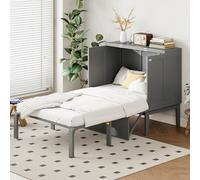 SmartEdge Lit d'armoire, 90 x 200 cm, lit pliant horizontal en bois, lit d'appoint pratique pour adultes, buffet peu encombrant avec étagère, lit simple stable pour chambre d'amis, gris
