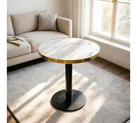 SmartEdge Table d'appoint ronde avec aspect marbre, table basse en acier inoxydable et revêtement UV, petite table moderne de 60 cm de diamètre, table de canapé stable pour salon, chambre à coucher