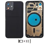 Smartex® Chassis Arriere en Verre + Coque + Tiroir SIM Compatible avec iPhone 12 Mini| sans Logo, sans Composants PRÉINSTALLÉS (Noir)