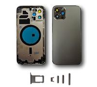 Smartex® Chassis Arriere en Verre + Coque + Tiroir SIM Compatible avec iPhone 12 Pro| sans Logo, sans Composants PRÉINSTALLÉS (Noir)