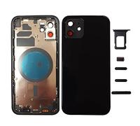 Smartex® Chassis Arriere en Verre + Coque + Tiroir SIM Compatible avec iPhone 12 | sans Logo, sans Composants PRÉINSTALLÉS (Noir)