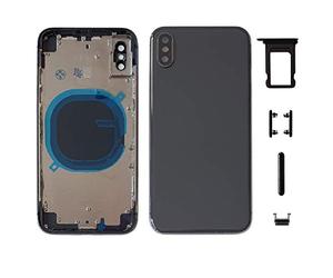 Smartex® Chassis Arriere en Verre + Coque + Tiroir SIM Compatible avec iPhone X | sans Logo, sans Composants PRÉINSTALLÉS (Gris)