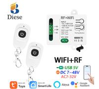 Smarthome WiFi + RF télécommande sans fil commutateur Contact sec relais transmetteur DC 12 V 24 V fonctionne avec Alexa samrt haut-parleur Tuya 1R 3T--1 button