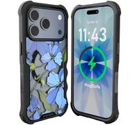 Smartish Gripzilla - Coque de Protection magnétique Transparente pour iPhone 17 Pro - Robuste et résistante - Coque Anti-jaunissement testée Contre Les Chutes pour Apple iPhone 17 Pro - Fleurs Bleues