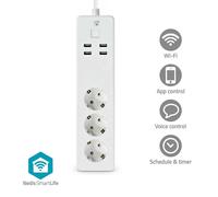 SmartLife Grenkontakt | Wi-Fi | 3x Jordad contact (CEE 7/3) / 4 x USB | 16 A | 3680 W | 1,80 m | -10 - 40 °C | Android™ / IOS | Vit