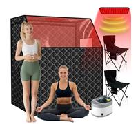 Smartmak Boîte de sauna à vapeur portable pour 2 personnes avec thérapie par lumière rouge infrarouge 660 nm