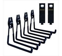 SMARTOLOGY Lot de 4 crochets de garage muraux avec 2 supports de rallonge, crochets robustes de 19,1 cm de long pour échelle, ski, sport, utilitaire, outils de jardin, rangement de tuyau