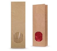 SmartPack - Lot de 90 sacs brown paper avec fenêtre - 20 x 7 x 4 cm - Pour thé, biscuits, aliments