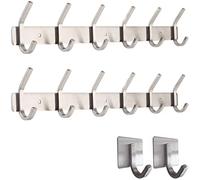 smartpeas 2 X Porte-Manteau En Acier Inoxydable De Haute Qualité - Chrome Brossé - 43X8X3,8Cm - Supporte Jusqu'À 30 Kg - 6 Crochets Fixes +Plus: 1 Crochet Autocollants Offerts