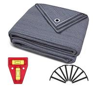 smartpeas Tapis De Sol Extérieur pour Tente Et Auvent en Polyéthylène Bleu/Gris - Œillets en Acier Inoxydable - Robuste Et Lavable - Sac De Transport Et 8 Piquets + Niveau À Bulle