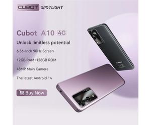 Smartphone Android Cubot A10, 12 Go de RAM (4 Go + 8 Go), 128 Go de ROM, Octa-core, écran 6,56 pouces 90 Hz, 5 100 mAh, 48 MP, WiFi 5 Go, téléphone 4 Go Classic Black