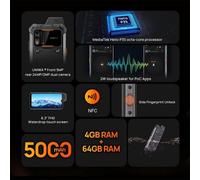 Smartphone Antichoc Étanche 4GB+64GB Android 11 Batterie 5000mAh 6.3 Pouces Orange YONIS