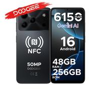 Smartphone DOOGEE Note56 Plus Android 16 Gemini AI 6,56" Batterie 6150 mAh 48 Go RAM (6+42) 256 Go ROM Paiement Google Mobile 6 Go 256 Go Noir