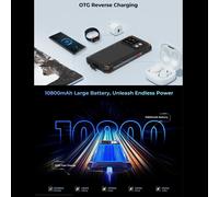 Smartphone Étanche 12GB+256GB Batterie 10800mAh Écran 6.6 Pouces Android 13 Noir YONIS