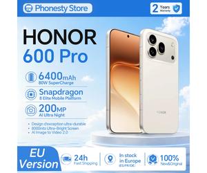 Smartphone HONOR 600 Pro 5G Version UE Snapdragon 8 Elite Écran AMOLED 6,57 pouces 6400 mAh SuperCharge 80W 50W sans fil 12GB+512GB 200MP AI Ultra Night Design unibody en métal eSIM Bouton AI NFC noir