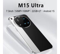 Smartphone M15 Ultra 7,3 pouces Version Globale 22G+2TB Snapdragon 8 Gen 3 10 cœurs Android 15 50+108MP 4G/5G avec étui black