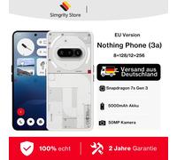 Smartphone Nothing Phone (3a) 5G Snapdragon 7s Gen 3, écran AMOLED flexible de 6,77 pouces, 5000 mAh, charge 50W, version globale, NFC/GPS/Wi-Fi 6/Bluetooth 5.4/Google Pay/Android 15 8 Go+128 Go/12 No