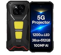 Smartphone Projecteur Incassable 5G DOOGEE VMAX Play, 1200LM Camping Lampe, Batterie 20500mAh, 36GB+512GB, 6,78" FHD+, Caméra IA 200MP(Vision Nocturne 20MP), Téléphone IA Robuste Android 15, Noir