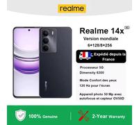 Smartphone Realme 14x 5G Version Globale Dimensity 6300 Écran 6,67'' 120Hz Confort Visuel Batterie 5000mAh Caméra IA 50MP Carbon Black